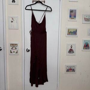 Young Fabulous & Broke Satin Burgundy High-Low Wrap Dress Size XS